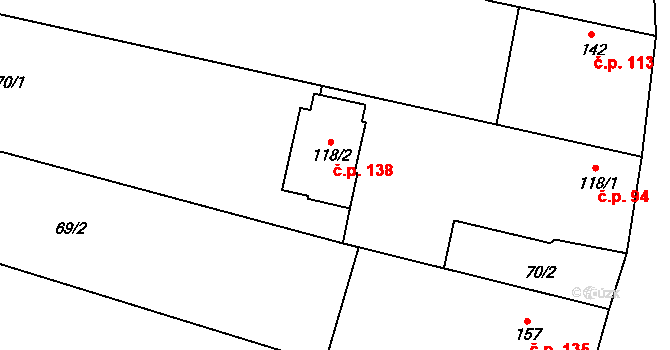 Vestec 138 na parcele st. 118/2 v KÚ Vestec nad Mrlinou, Katastrální mapa