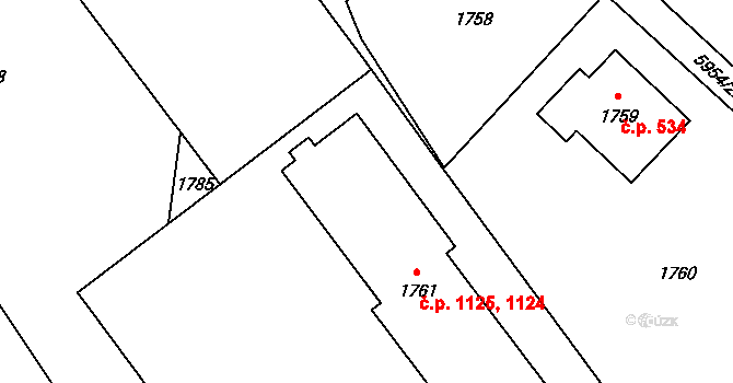 Bystřice 1124 na parcele st. 1761/2 v KÚ Bystřice nad Olší, Katastrální mapa