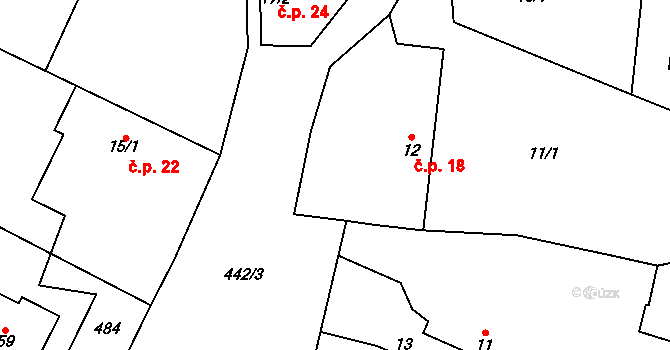 Řitonice 18 na parcele st. 12 v KÚ Řitonice, Katastrální mapa