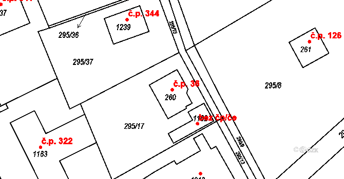 Kamenný Přívoz 36 na parcele st. 260 v KÚ Kamenný Přívoz, Katastrální mapa