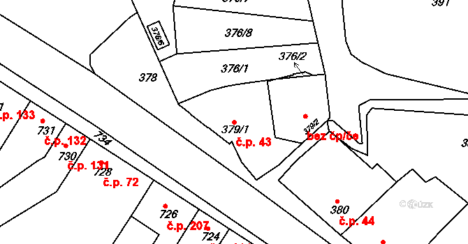 Lelekovice 43 na parcele st. 379/1 v KÚ Lelekovice, Katastrální mapa