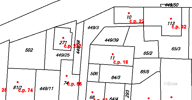 Žilina 18 na parcele st. 11 v KÚ Žilina, Katastrální mapa