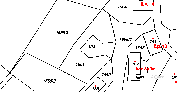 Proseč 2, Žernov na parcele st. 184 v KÚ Žernov, Katastrální mapa