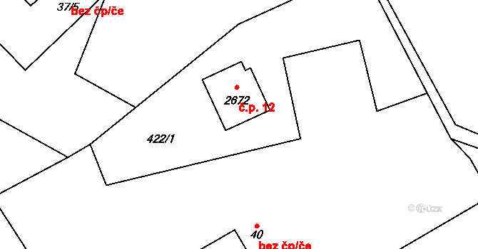 Ostravice 12 na parcele st. 2672 v KÚ Ostravice 1, Katastrální mapa