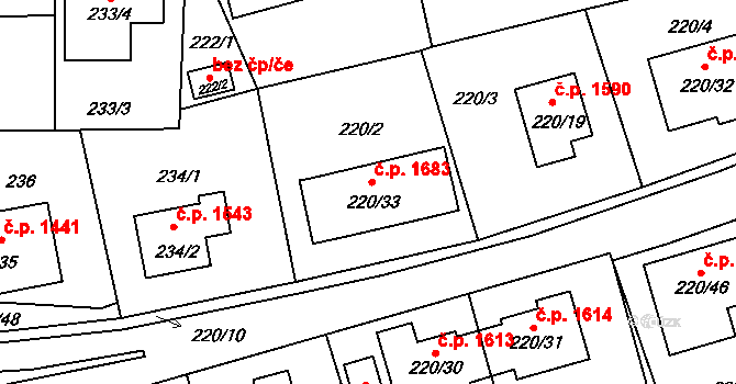 Tachov 1683 na parcele st. 220/33 v KÚ Tachov, Katastrální mapa