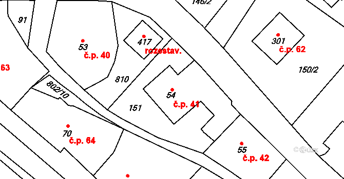 Stěžery 41 na parcele st. 54 v KÚ Stěžery, Katastrální mapa