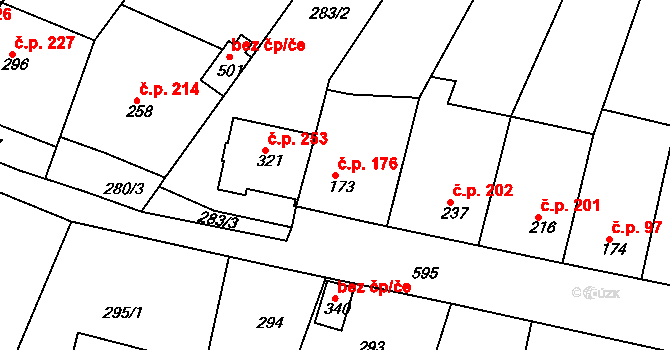 Přílepy 176 na parcele st. 173 v KÚ Přílepy u Holešova, Katastrální mapa