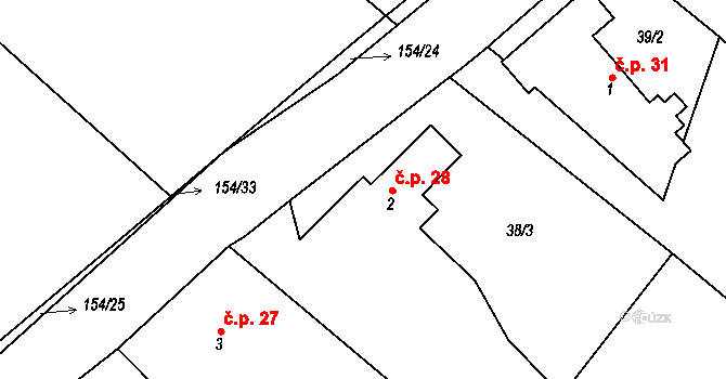 Olešnice 28, Bouzov na parcele st. 2 v KÚ Olešnice u Bouzova, Katastrální mapa