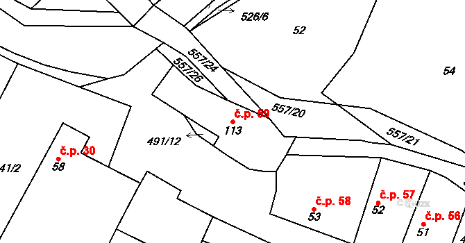 Třebovětice 59, Cerekvice nad Bystřicí na parcele st. 113 v KÚ Třebovětice, Katastrální mapa