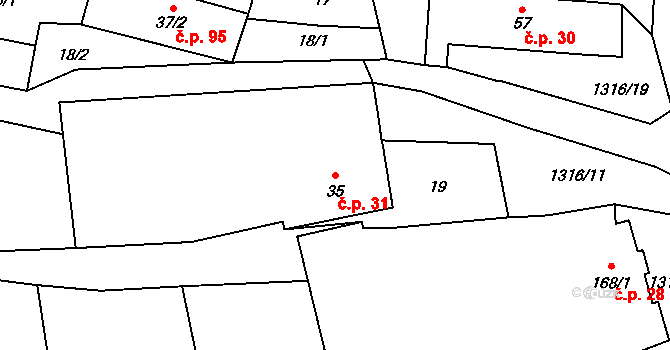 Velký Ratmírov 31 na parcele st. 35 v KÚ Velký Ratmírov, Katastrální mapa