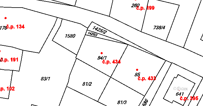 Chýnov 434 na parcele st. 84/1 v KÚ Chýnov u Tábora, Katastrální mapa