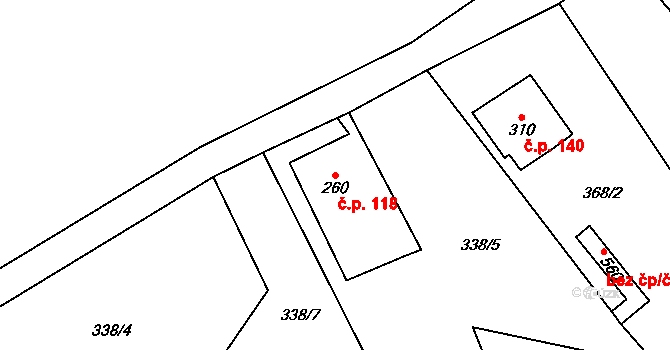 Děčín XXVII-Březiny 118, Děčín na parcele st. 260 v KÚ Březiny u Děčína, Katastrální mapa