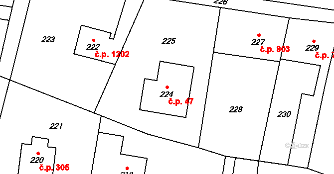 Dolní Lutyně 47 na parcele st. 224 v KÚ Dolní Lutyně, Katastrální mapa
