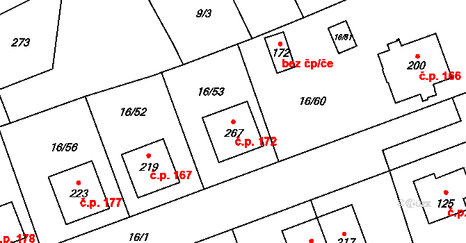 Polabec 172, Poděbrady na parcele st. 267 v KÚ Polabec, Katastrální mapa