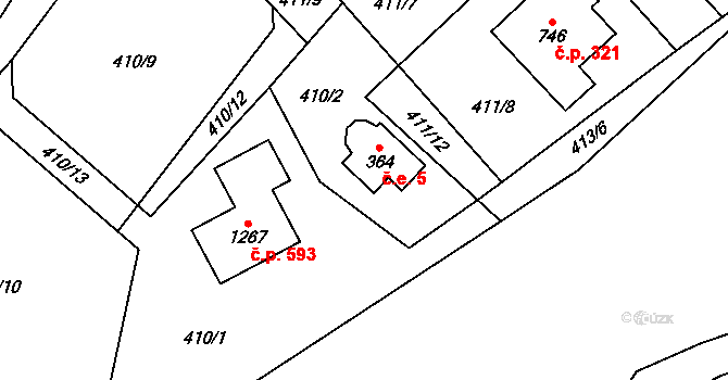 Velké Popovice 5 na parcele st. 364 v KÚ Velké Popovice, Katastrální mapa