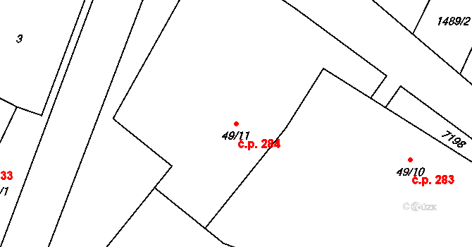 Mohelno 284 na parcele st. 49/11 v KÚ Mohelno, Katastrální mapa