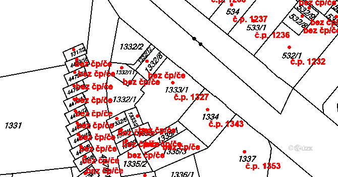 Teplice 1327 na parcele st. 1333/1 v KÚ Teplice, Katastrální mapa