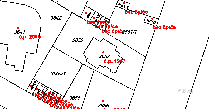 Teplice 1947 na parcele st. 3652 v KÚ Teplice, Katastrální mapa