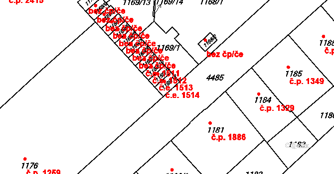 Teplice 1514 na parcele st. 1169/12 v KÚ Teplice, Katastrální mapa