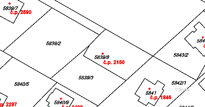 Frýdek 2150, Frýdek-Místek na parcele st. 5839/8 v KÚ Frýdek, Katastrální mapa