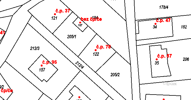 Dolní Nemojov 78, Nemojov na parcele st. 122 v KÚ Dolní Nemojov, Katastrální mapa