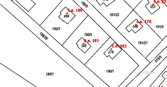 Jevany 416 na parcele st. 345 v KÚ Jevany, Katastrální mapa