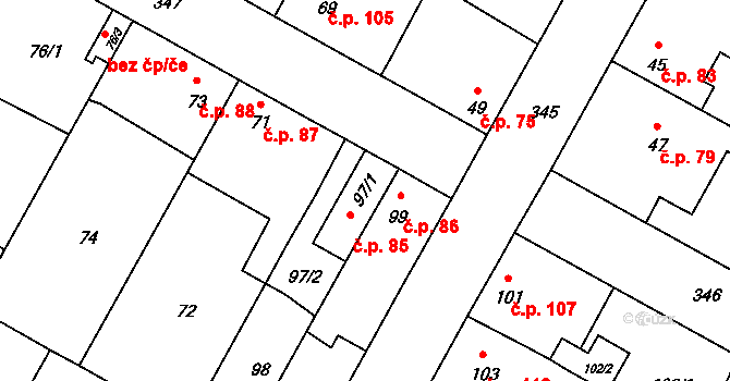 Miškovice 85, Praha na parcele st. 97/1 v KÚ Miškovice, Katastrální mapa