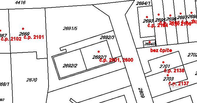 Žižkov 2600,2601, Praha na parcele st. 2692/2 v KÚ Žižkov, Katastrální mapa