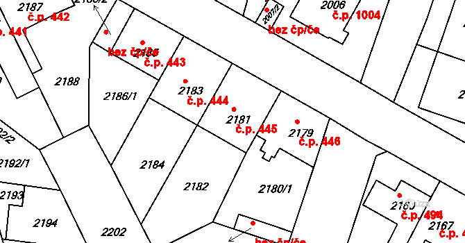 Michle 445, Praha na parcele st. 2181 v KÚ Michle, Katastrální mapa