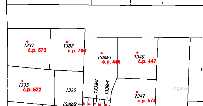 Holešovice 446, Praha na parcele st. 1339/1 v KÚ Holešovice, Katastrální mapa