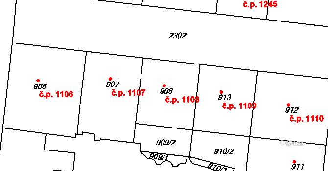 Holešovice 1108, Praha na parcele st. 908 v KÚ Holešovice, Katastrální mapa