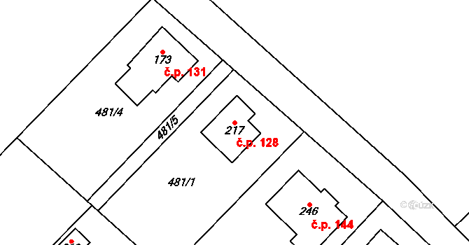 Lipnice 128, Dvůr Králové nad Labem na parcele st. 217 v KÚ Lipnice u Dvora Králové, Katastrální mapa