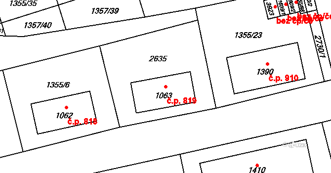 Vrchlabí 819 na parcele st. 1063 v KÚ Vrchlabí, Katastrální mapa