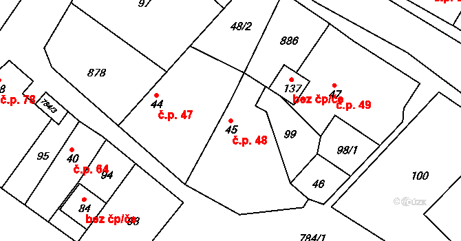 Líšnice 48 na parcele st. 45 v KÚ Líšnice u Mohelnice, Katastrální mapa