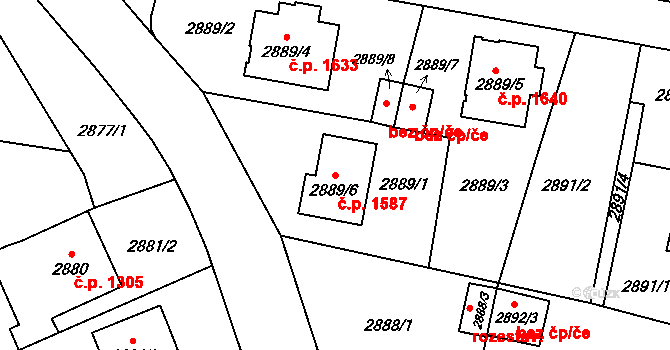 České Budějovice 7 1587, České Budějovice na parcele st. 2889/6 v KÚ České Budějovice 7, Katastrální mapa