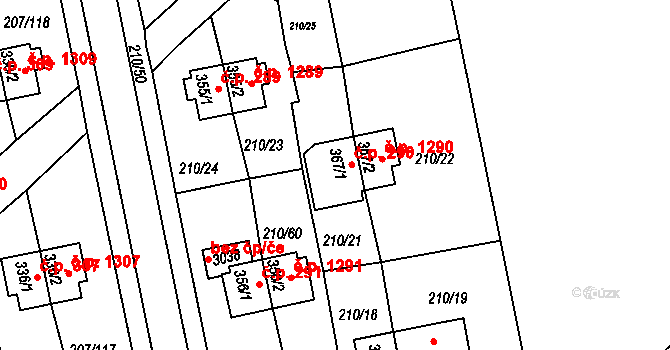 Sezimovo Ústí 290 na parcele st. 367/1 v KÚ Sezimovo Ústí, Katastrální mapa