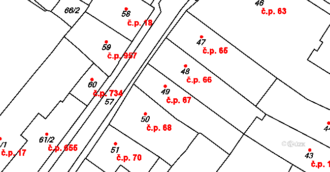 Chomutov 67 na parcele st. 49 v KÚ Chomutov I, Katastrální mapa