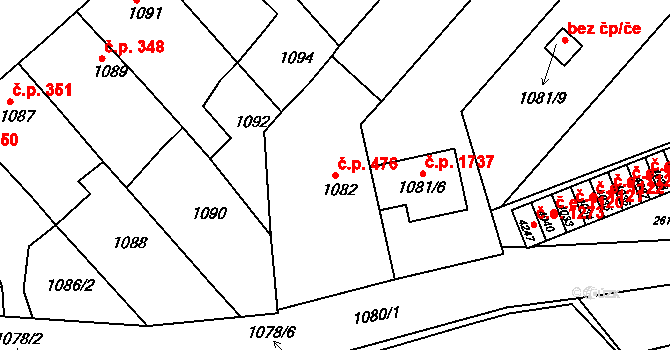 Kuřim 476 na parcele st. 1082 v KÚ Kuřim, Katastrální mapa