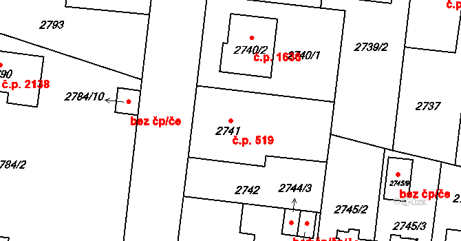 Bolevec 519, Plzeň na parcele st. 2741 v KÚ Bolevec, Katastrální mapa