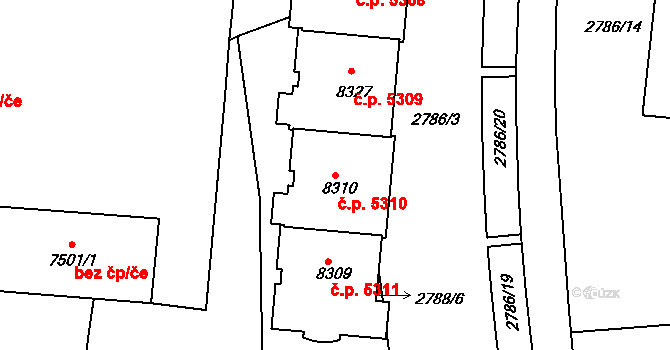 Zlín 5310 na parcele st. 8310 v KÚ Zlín, Katastrální mapa