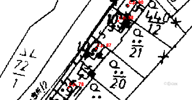 Jemníky 87 na parcele st. 102 v KÚ Jemníky, Katastrální mapa