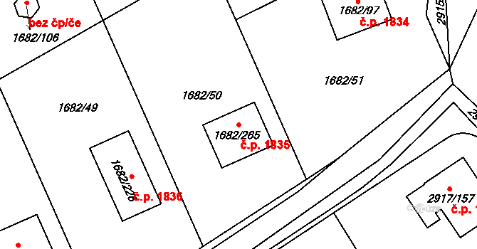 Černošice 1835 na parcele st. 1682/265 v KÚ Černošice, Katastrální mapa