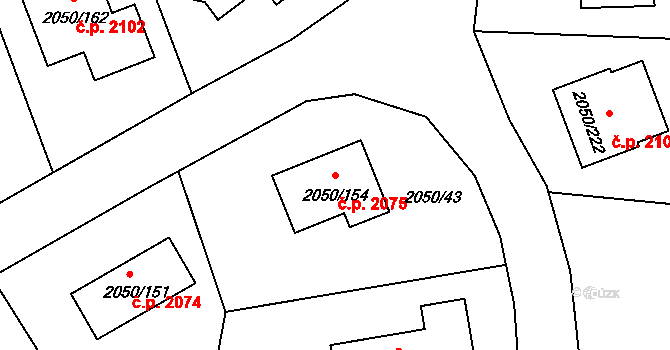 Pelhřimov 2075 na parcele st. 2050/154 v KÚ Pelhřimov, Katastrální mapa