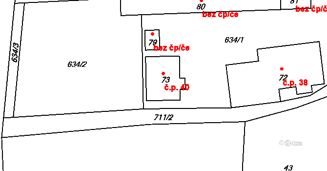 Oldřetice 40, Raná na parcele st. 73 v KÚ Oldřetice, Katastrální mapa