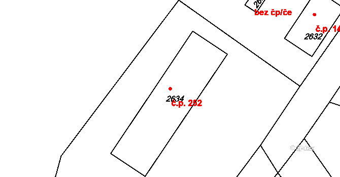 Bystřice pod Hostýnem 252 na parcele st. 2634 v KÚ Bystřice pod Hostýnem, Katastrální mapa