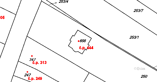 Čebín 444 na parcele st. 656 v KÚ Čebín, Katastrální mapa