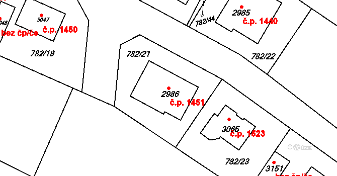 Neratovice 1451 na parcele st. 2986 v KÚ Neratovice, Katastrální mapa