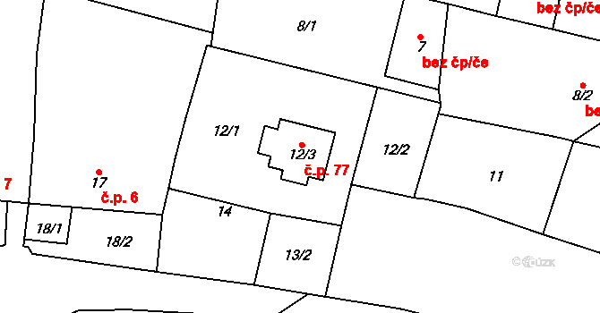 Lutotín 77, Bílovice-Lutotín na parcele st. 12/3 v KÚ Lutotín, Katastrální mapa