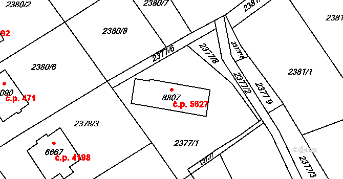 Zlín 5627 na parcele st. 8807 v KÚ Zlín, Katastrální mapa