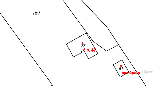Roženecké Paseky 47, Věcov na parcele st. 77 v KÚ Roženecké Paseky, Katastrální mapa